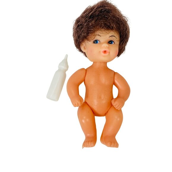 Vintage Crafts Baby Jane Doll Jointed Hard Plastic With Bottle Brunette 4 inch - Picture 3 of 7